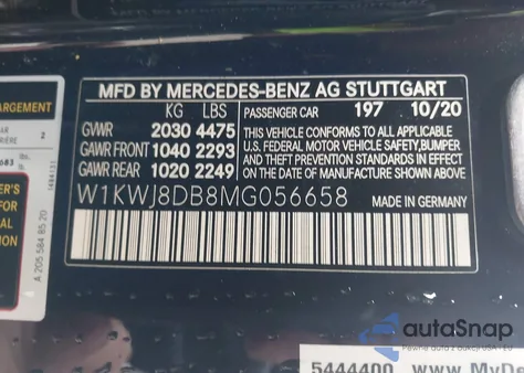 2021 Mercedes-Benz C 300 Coupe из США, поврежденный, VIN W1KWJ8DB8MG056658